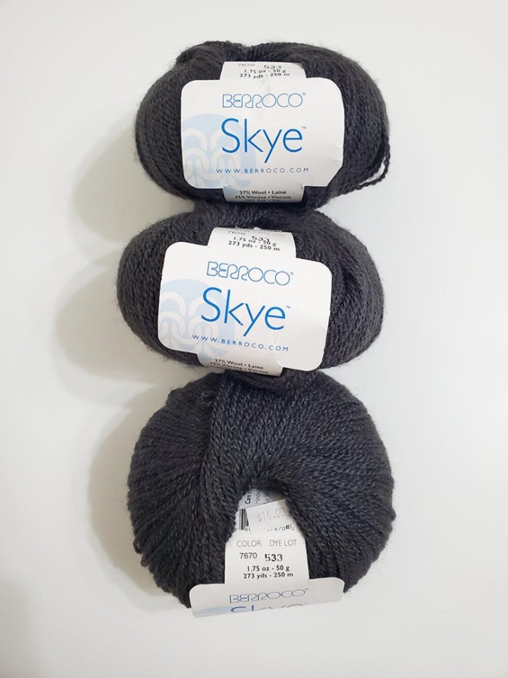 Berroco Skye Yarn Lot Of 3 Balls 7670 Pavo Wool Viscose Yak 50g 250m Italy